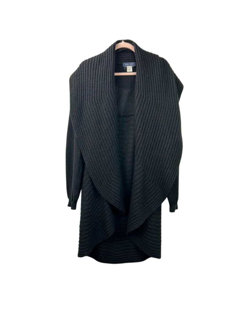 Helen Welsh Cardigan Italy Women Size Missy M/L Black Ribbed Mohair & Wool Blend